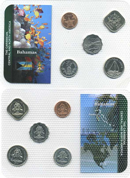 БАГАМСКИЕ ОСТРОВА НАБОР ИЗ 5 МОНЕТ 1992-2007 В ЗАПАЙКЕ UNC 3-6-4-25