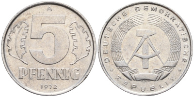 ГДР 5 пфеннигов 1972 A KM 9.1 алюминий 4143-721