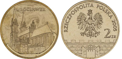 Польша 2 злотых 2005 MW, серия исторические места Польши, Влоцлавек (Wloclawek) KM 529, Parchimowicz 960 латунь UNC 603-1035