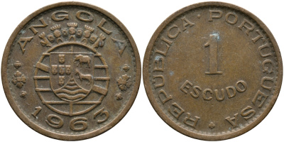 Португальская Ангола 1 эскудо 1963 KM 76 бронза 33-922