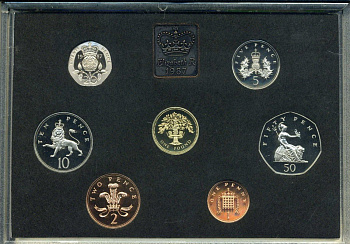 Великобритания набор из 7 монет 1987 в пластике, с сертификатом, в оригинальной коробке Spink PS 39 PROOF 5-6-4-5