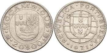 Португальский Мозамбик 20 эскудо 1971 KM 87 никель 3460-135