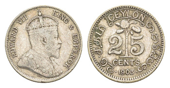 Цейлон 25 центов 1903 Эдуард VII (1901-1910) KM 98 серебро 75-935