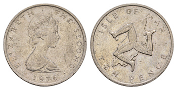 Остров Мэн 10 пенсов 1976 PM, Елизавета II (1952-2022) KM 36 медно-никель 4656-1044