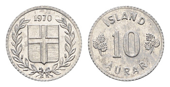 Исландия 10 эйре 1970 KM 10a алюминий UNC 4696-314