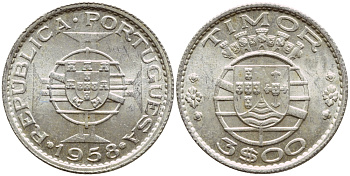 Португальский Тимор 3 эскудо 1958 год тип KM 14 серебро aUNC 80-816