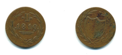 ФРАНКФУРТ НА МАЙНЕ 1 ПФЕННИГ 1819 ЕВРЕЙСКИЕ ПФЕННИНГИ, ТОКЕН JEWISH PFENNIGS (JUDEN PFENNIGE) KM Tn5 медь 23-853