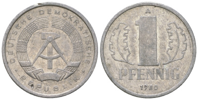 ГДР 1 пфенниг 1980 A KM 8.1 алюминий 4651-1258