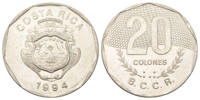 Коста-Рика 20 колонов 1994 KM 216.3 нержавеющая сталь UNC 4587-1231