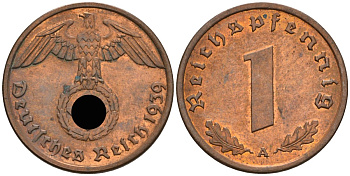 Германия 1 рейхспфенниг 1939 A KM 89, J 361 бронза 4608-631