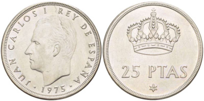 Испания 25 песет 1975 (76) Хуан Карлос I (1975-2014) KM 808 медно-никель 4521-326