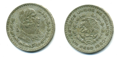 Мексика 1 песо 1960 Хосе Мария Морелос KM 459 серебро 37-625