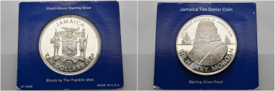 Ямайка 10 долларов 1974 губернатор Ямайки сэр Генри Морган, запайка, в оригинальной коробке, сертификат KM 63а серебро PROOF 3-4-7-12