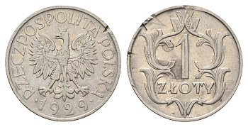 Польша 1 злотый 1929 Y 14 никель 4610-1123