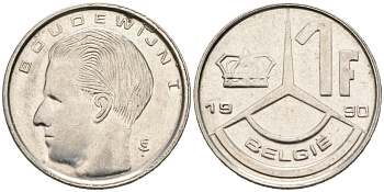 Бельгия 1 франк 1990 Belgie, Бодуэн I (1951-1993) KM 171 нержавеющая сталь 4564-1251