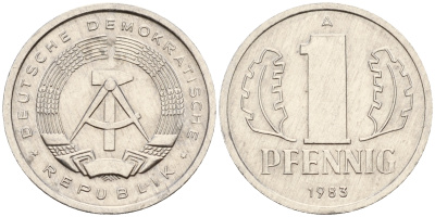 ГДР 1 пфенниг 1983 А  KM 8.2 алюминий 4115-133