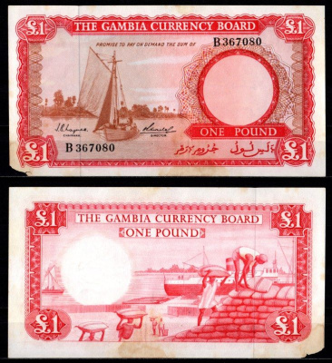 Гамбия 1 фунт ND (1965-1970) Парусная лодка Pick 2 a бумага 451-1121-1