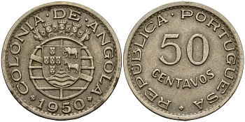 Ангола 50 сентаво 1950 300 лет революции 1648 года KM 72 никель бронза 4121-1113