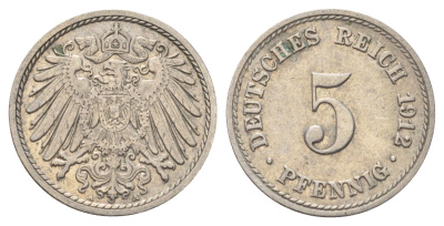 Германия 5 пфеннигов 1912 A KM 11, J. 12 медно-никель 4701-1051