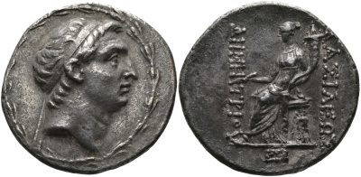 Государство Селевкидов тетрадрахма 155 - 153 гг. до н.э. Деметрий I Сотер, Тихе - эллинистическое божество Случая, Удачи и Судьбы, Антиохия, good very fine, 15,85 гр Newell, Antioch 94 серебро 1073-8-54