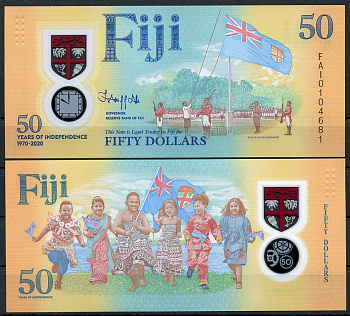 Фиджи 50 долларов 2020 50 лет независимости, флаг, дети Pick 121 пластик UNC (пресс)   451-713-2