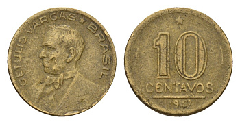 Бразилия 10 сентаво 1947 KM 555a алюминиевая бронза 4679-862