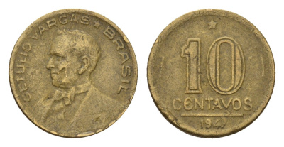 Бразилия 10 сентаво 1947 KM 555a алюминиевая бронза 4679-862