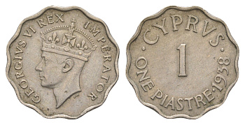 Кипр 1 пиастр 1938 Георг VI (1936-1952), год-тип KM 23 медно-никель 4652-322