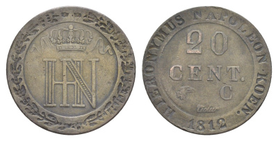 Вестфалия 20 сантимов 1812 C, Жером Бонапарт (1807-1813) KM 97 серебро 633-1344