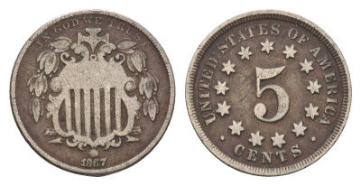 США 5 центов 1867 KM 97 медно-никель 4580-911