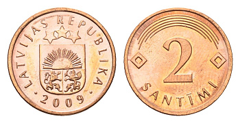 Латвия 2 сантима 2009 KM 21 сталь плакированная медью UNC 4689-952