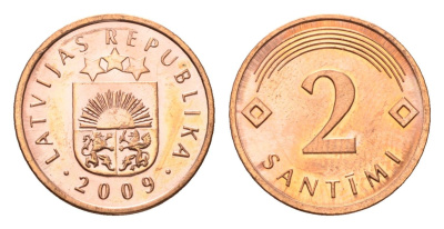 Латвия 2 сантима 2009 KM 21 сталь плакированная медью UNC 4689-952