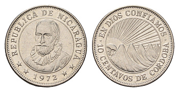 Никарагуа 10 сентаво 1972 год-тип KM 17.2a сталь плакированная никелем UNC 4585-861