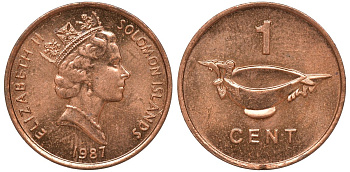 Соломоновы острова 1 цент 1987 Елизавета II (1953-) KM 24 сталь плакированная бронзой aUNC 4602-863