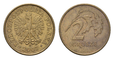 Польша 2 гроша 2007 Y 277 марганец латунь 4684-958