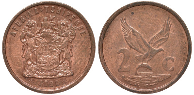 ЮАР 2 цента 1999 легенда на венда, орел с рыбой KM 159 сталь плакированная медью 4164-558