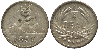 Гватемала 1/4 реала 1897 5 звезд, Испанское правление KM 162 серебро 112-745