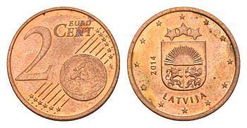 Латвия 2 евроцента 2014 KM 151 сталь плакированная медью UNC 4630-459