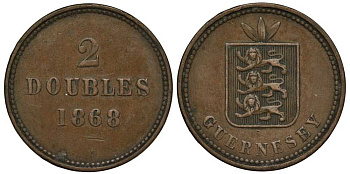 Гернси 2 дабла (дубля) 1868 KM 9 бронза 650-544