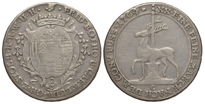 Штольберг-Штольберг 2/3 талера 1764 C Friederich 1989, Jaeger 19, KM 277 серебро 00-811-53
