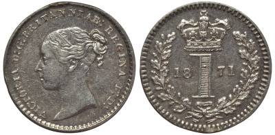 Великобритания 1 пенни 1871 Виктория (1837-1901) KM 727, Spink 3920 серебро PROOFLIKE 1523-1335