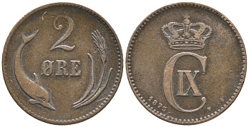 ДАНИЯ 2 ЭРЕ 1875 КРИСТИАН IX (1863-1906) KM 793.1 бронза 34-452