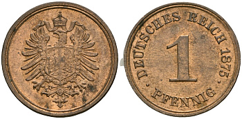 Германия 1 пфенниг 1875 A, Вильгельм I (1871-1888) KM 1, J. 1 медь aUNC 1525-132