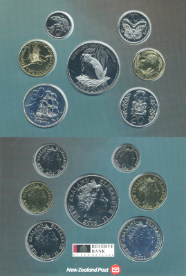 Новая Зеландия официальный набор из 7 монет 2005 в оригинальном картонном буклете, большой хохлатый пингвин, тираж 3000 экземпляров KM PS 58 UNC 5-6-4-04
