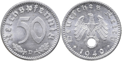 Германия 50 рейхспфеннигов 1940 D KM 96, J.372 алюминий UNC 00-821-75