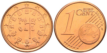 ПОРТУГАЛИЯ 1 ЕВРОЦЕНТ 2004 INCM KM 740 сталь плакированная медью UNC 68-831