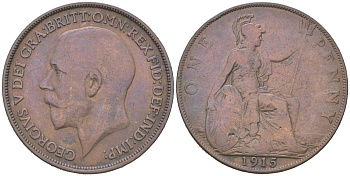Великобритания 1 пенни 1915 Георг V (1910-1936) KM 810, Spink 4051 бронза 3855-222
