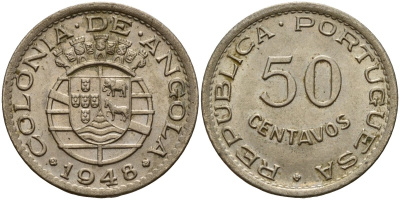 Ангола 50 сентаво 1948 300 лет революции 1648 года KM 72 никель бронза 4121-1046