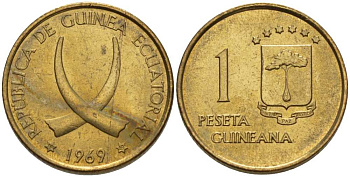 Экваториальная Гвинея 1 песета 1969 республика, диаметр 19,5 мм. KM 1 алюминиевая бронза UNC 4398-433