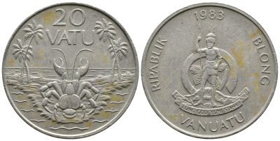 Вануату 20 вату 1983 серия FAO, краб КМ 7 медно-никель 4384-1035